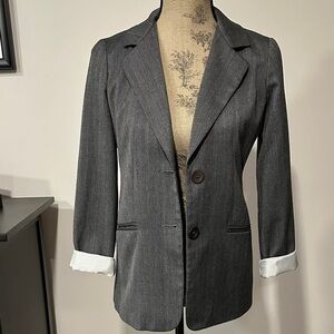 Compos’d Gray pin striped Blazer Jacket with rolled striped cuff size 4